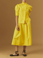 Front view of Vita blouse & Wynona skirt in luxury cotton plain poplin Yellow by Thierry Colson