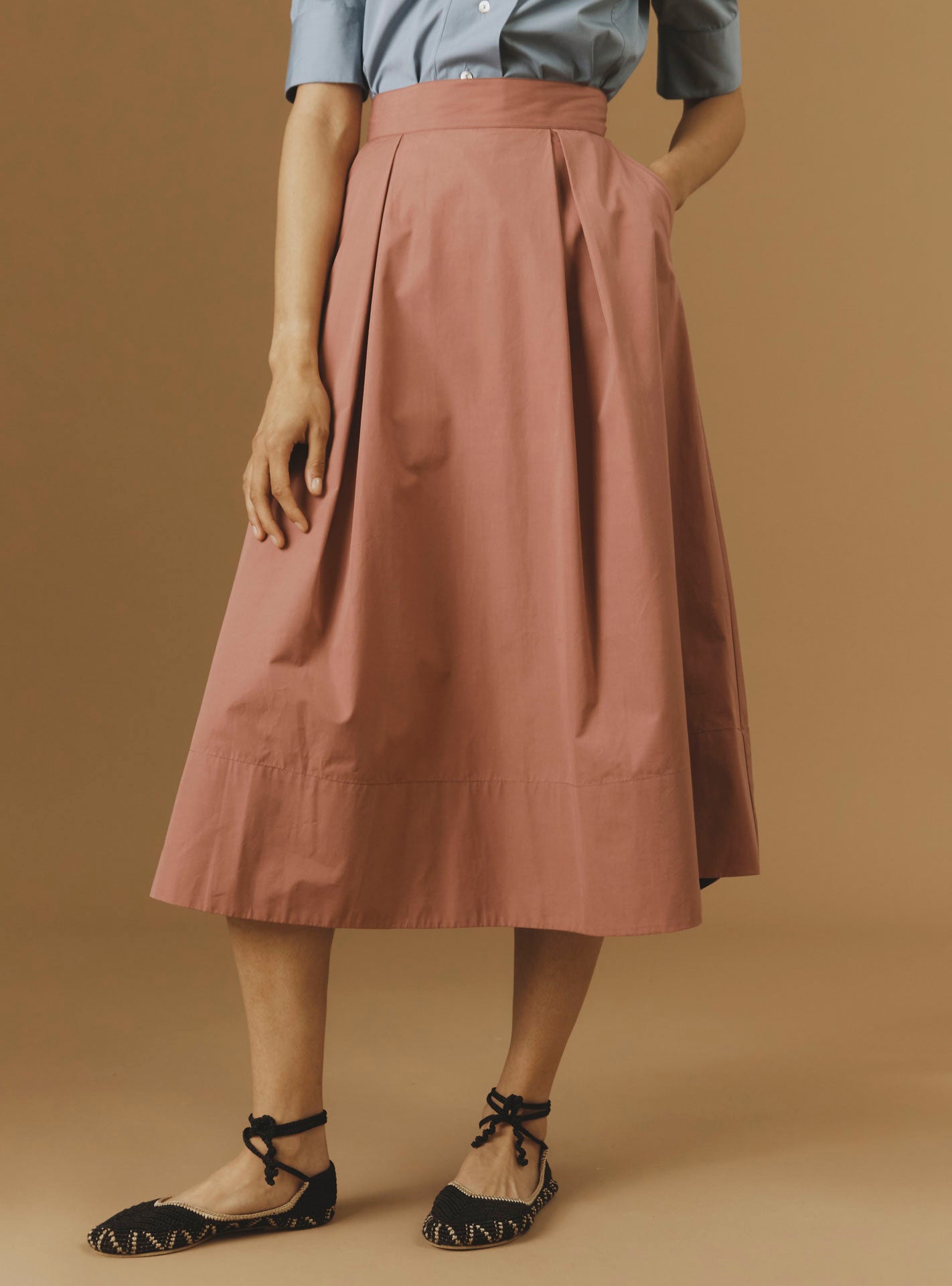 thevirgins cotton skirt 花柄 Long studded cotton skirt Blue For Women | Maje