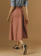 Back view - Wynona rosewood plain poplin cotton skirt by Thierry Colson