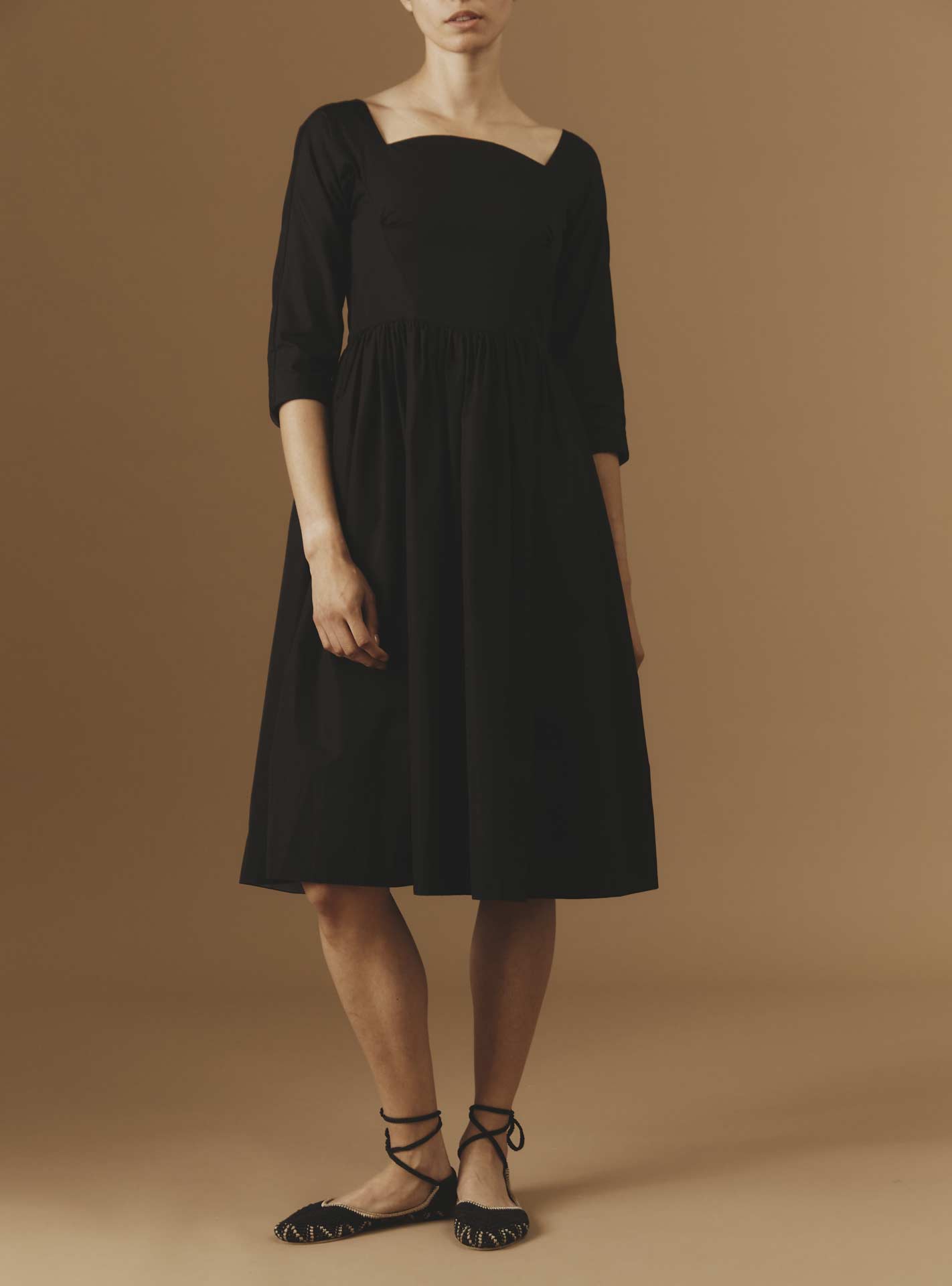 Front view - Amalia Black luxury cotton Dress by Thierry Colson