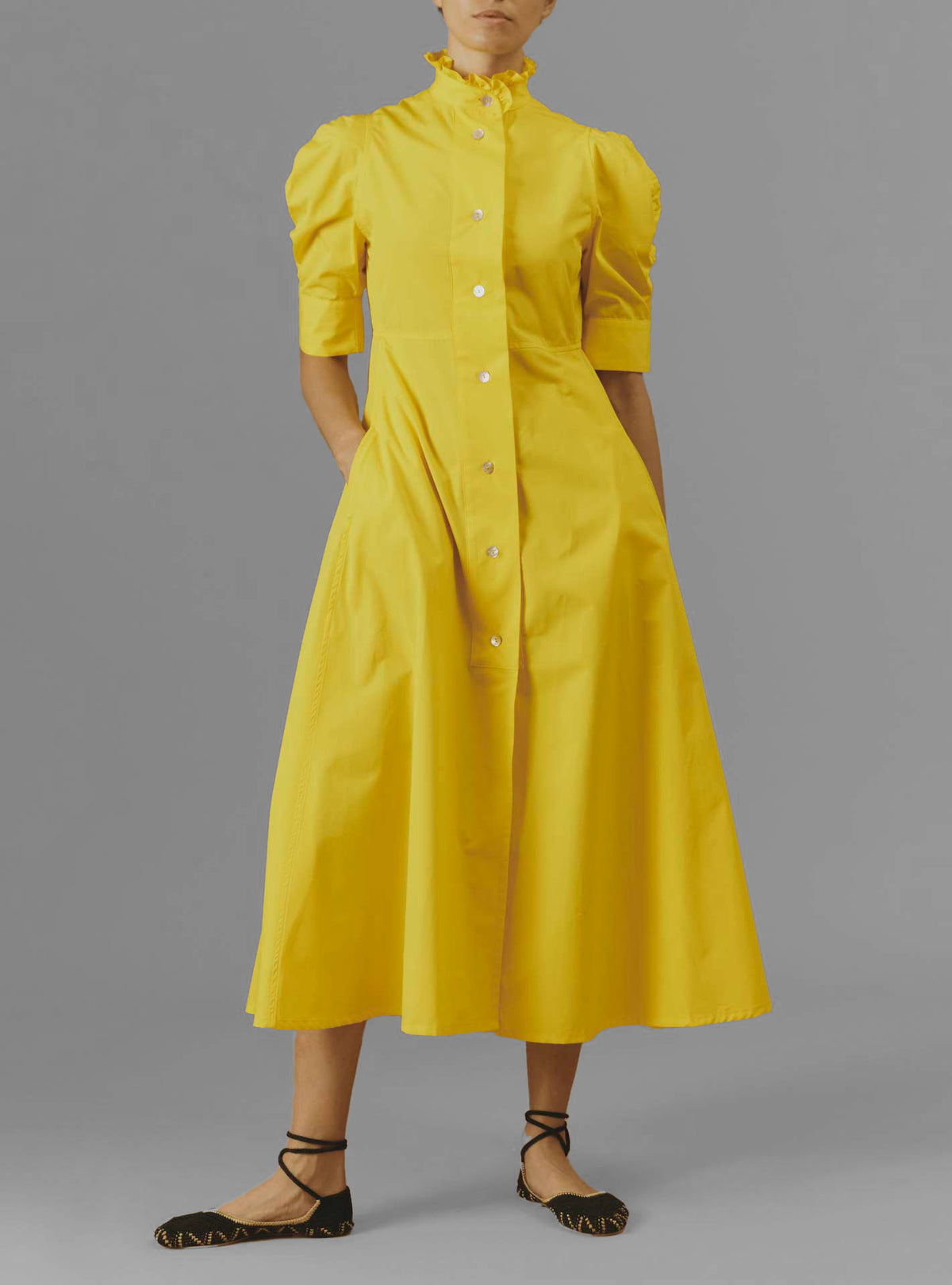 Venetia Dress - Plain Poplin - Yellow