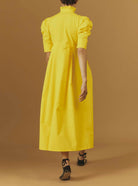 Back view of Venetia luxury cotton Yellow dress by Thierry Colson