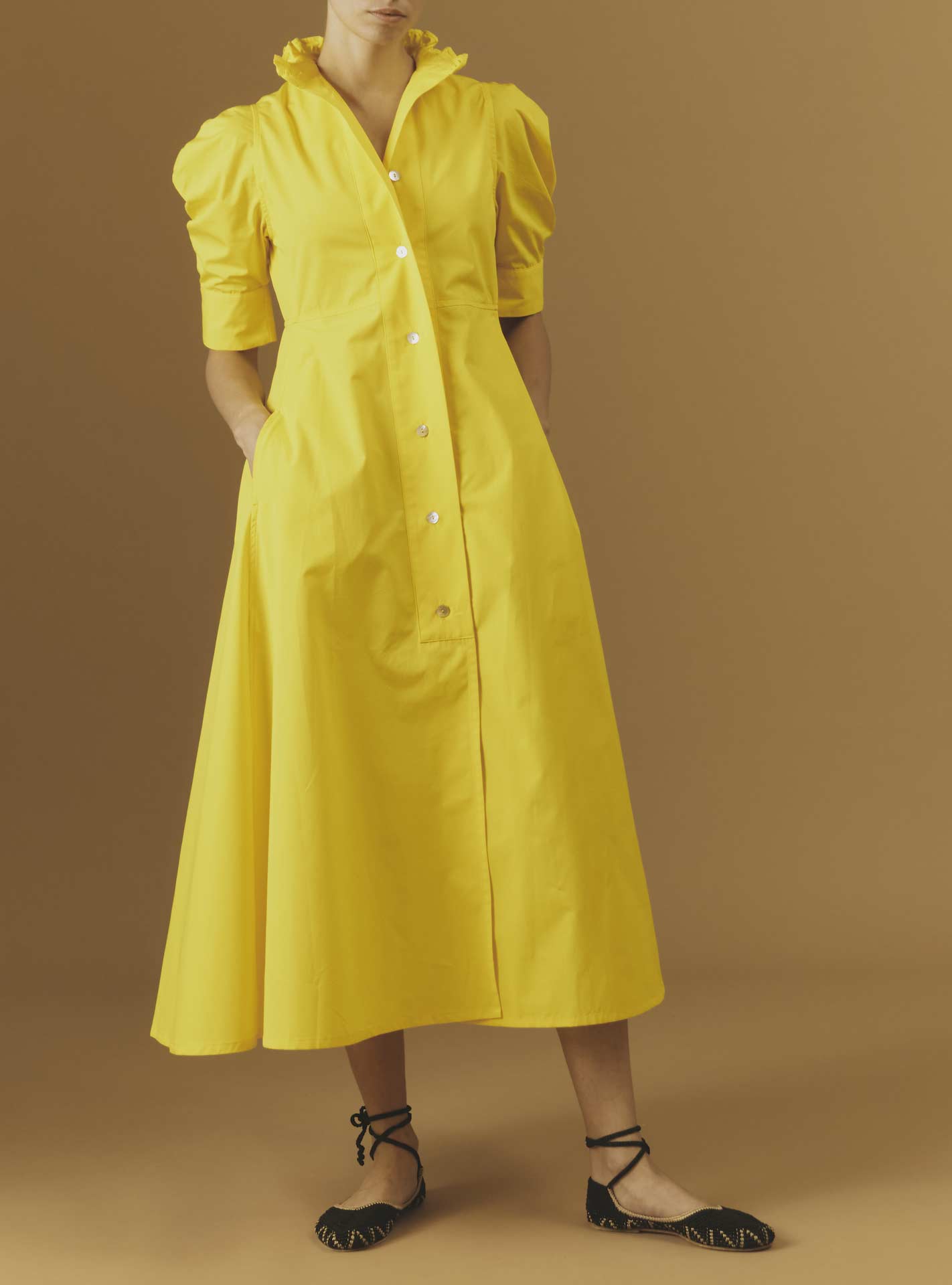 Venetia Dress Plain Poplin Yellow XS