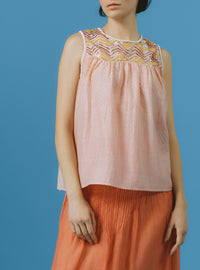 Zuned Top - Glitter Zig-zag Embroidery - Pink