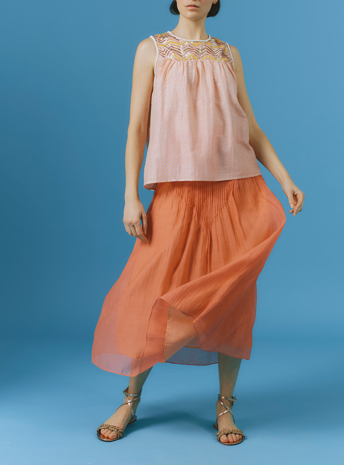 Zuned Top - Glitter Zig-zag Embroidery - Pink