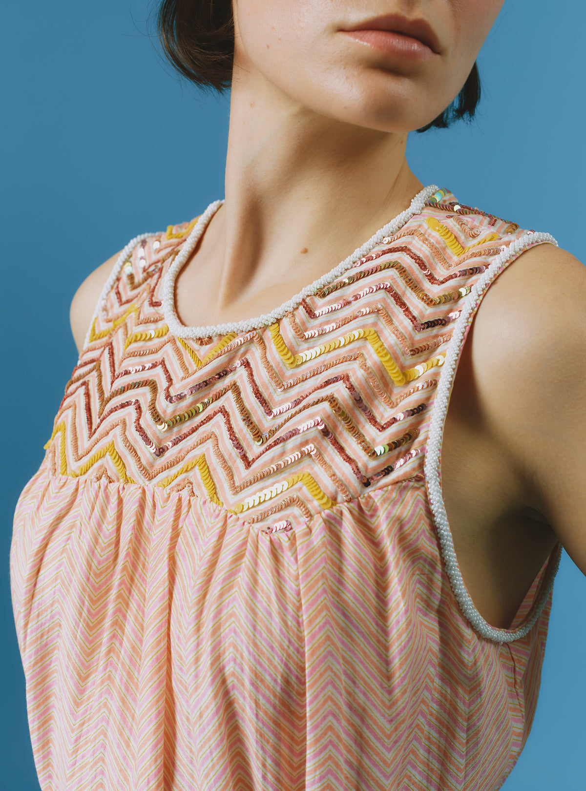 Zuned Top - Glitter Zig-zag Embroidery - Pink
