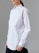 Side view of Barth Men Shirt - Off White Poplin Topstitching by Thierry Colson