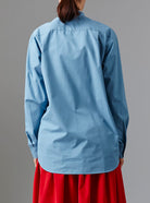 Back view of Berthie Ice Blue Men Shirt - Topstitching Poplin by Thierry Colson