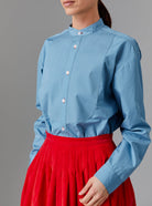 Berthie Ice Blue Men Shirt - Topstitching Poplin with Zazou skirt by Thierry Colson