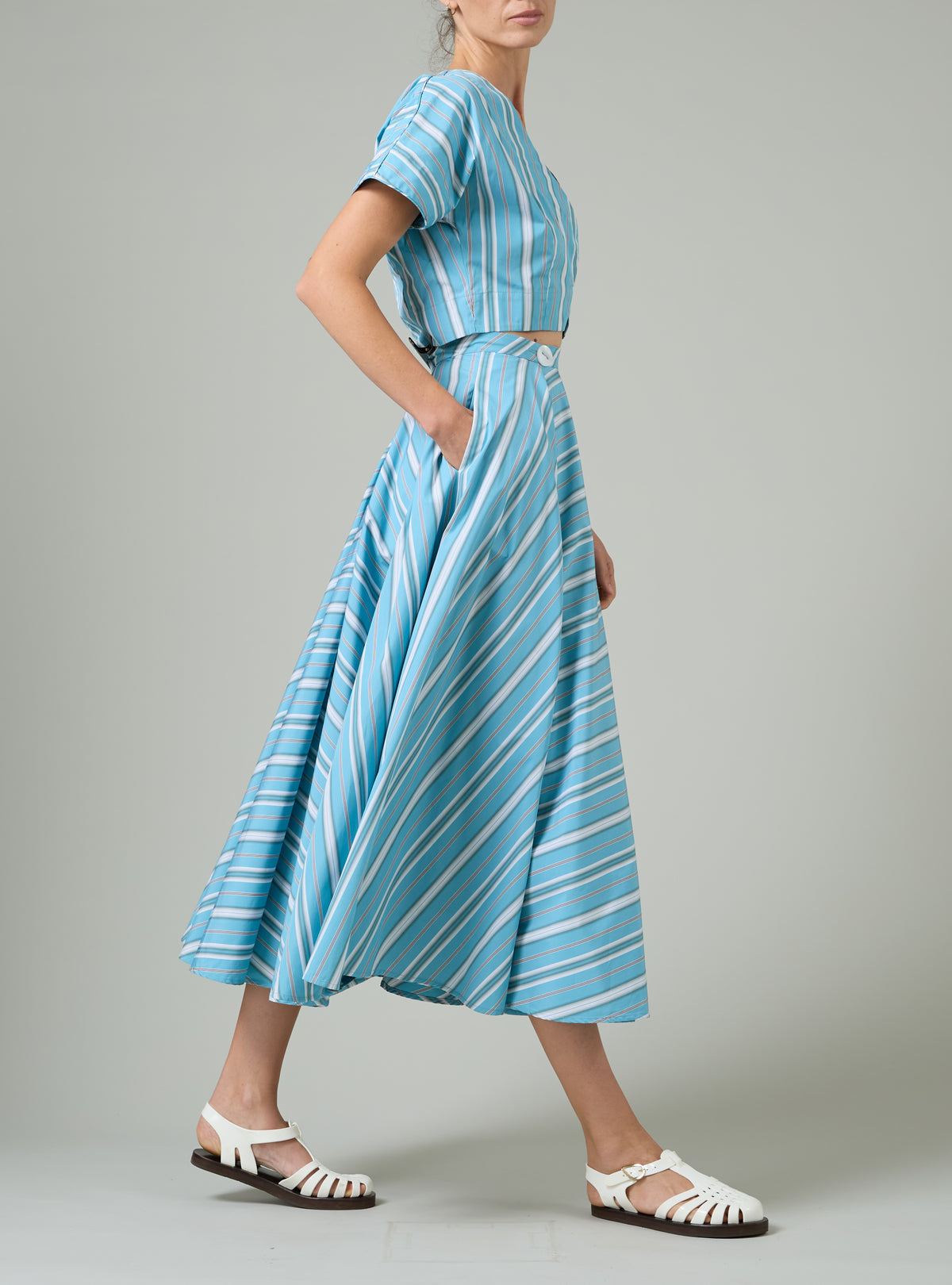 Audrey skirt - Lagoon & White - Capri Stripes