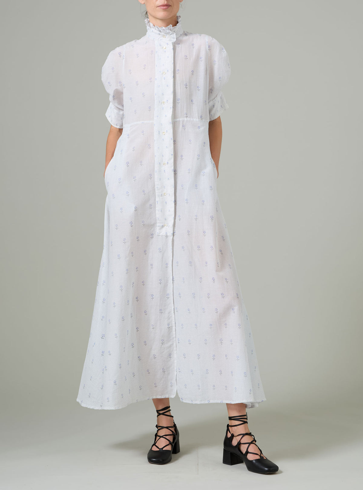 Venetia Dress - Buthi Block Print - White
