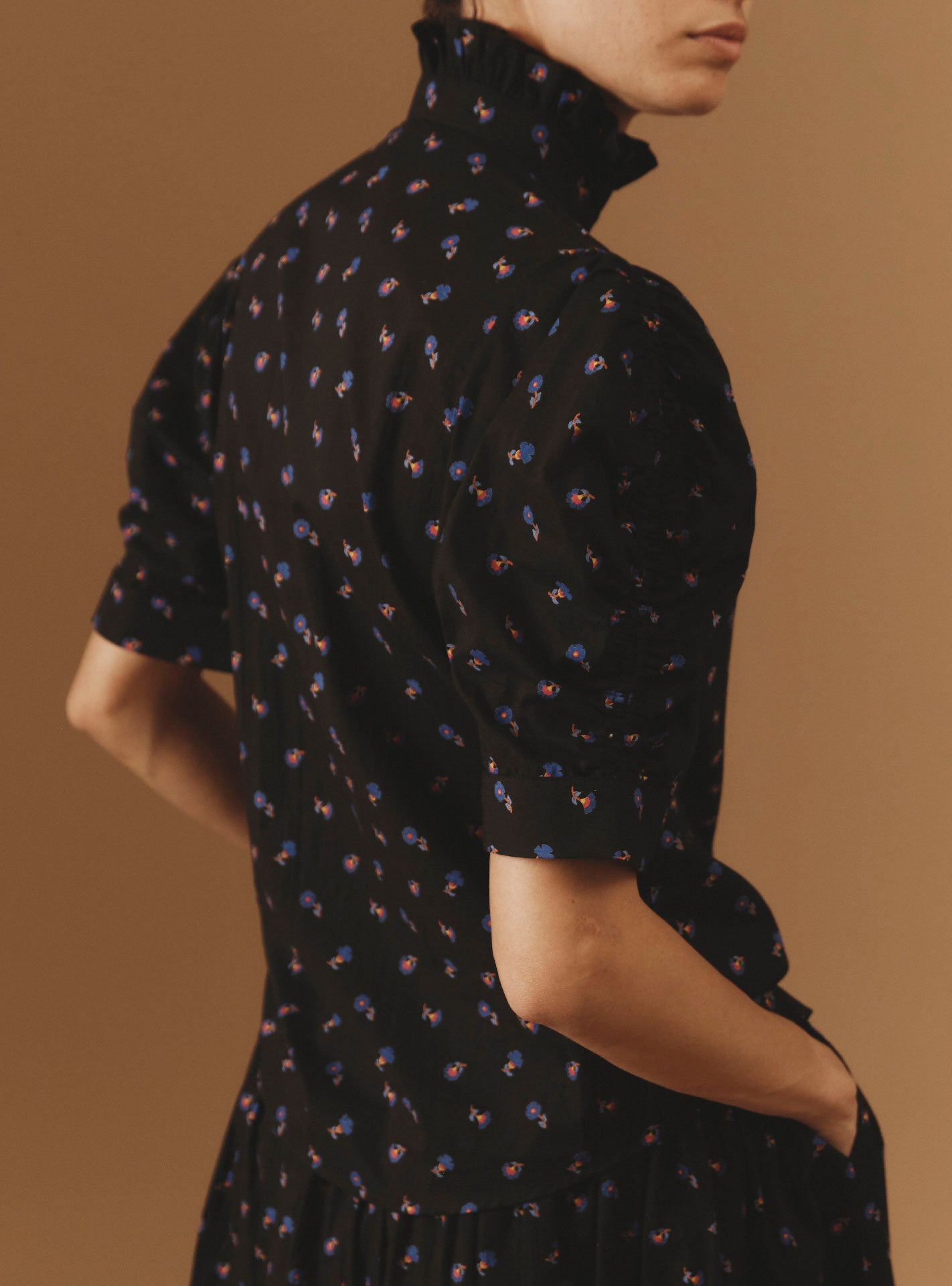 Back View of the Vita black blouse from Pre Spring 2024 by Thierry Colson