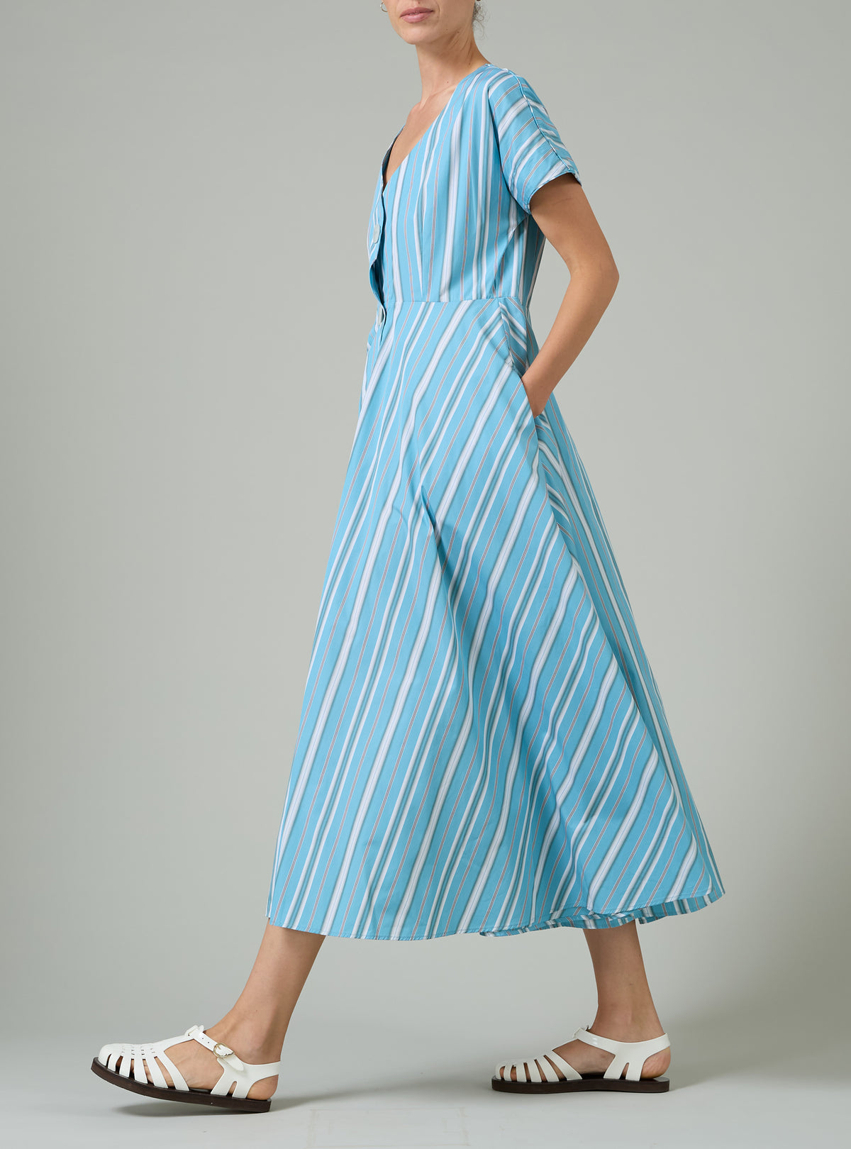 Cassandra - Capri Stripes - Lagoon & White