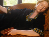 Rachel Long Sleeves Dress - Black - Embroidered Corduroy