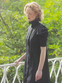 Venetia Short Sleeves Dress - Black - Chiffon Fileté