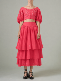 Constance Petticoat Skirt - Wild Flower Embroidery - Red