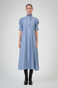 Venetia Dress - County - Grey Navy Stripes