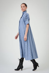 Venetia Dress - County - Grey Navy Stripes