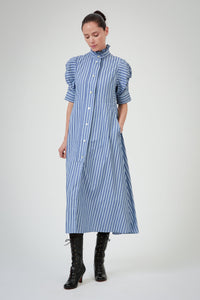 Venetia Dress - County - Grey Navy Stripes