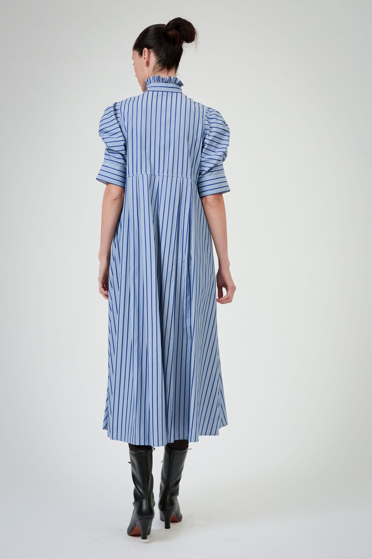 Venetia Dress - County - Grey Navy Stripes