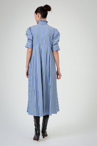 Venetia Dress - County - Grey Navy Stripes