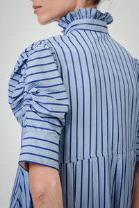 Venetia Dress - County - Grey Navy Stripes