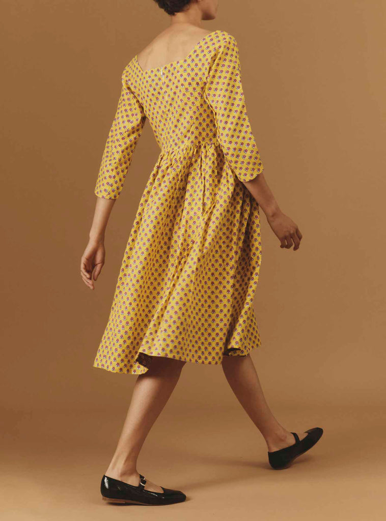  Yellow magenta dress Amalia - Thierry Colson - Pre Spring 2024 - Provencal Mignardise theme - three-quarter length sleeve