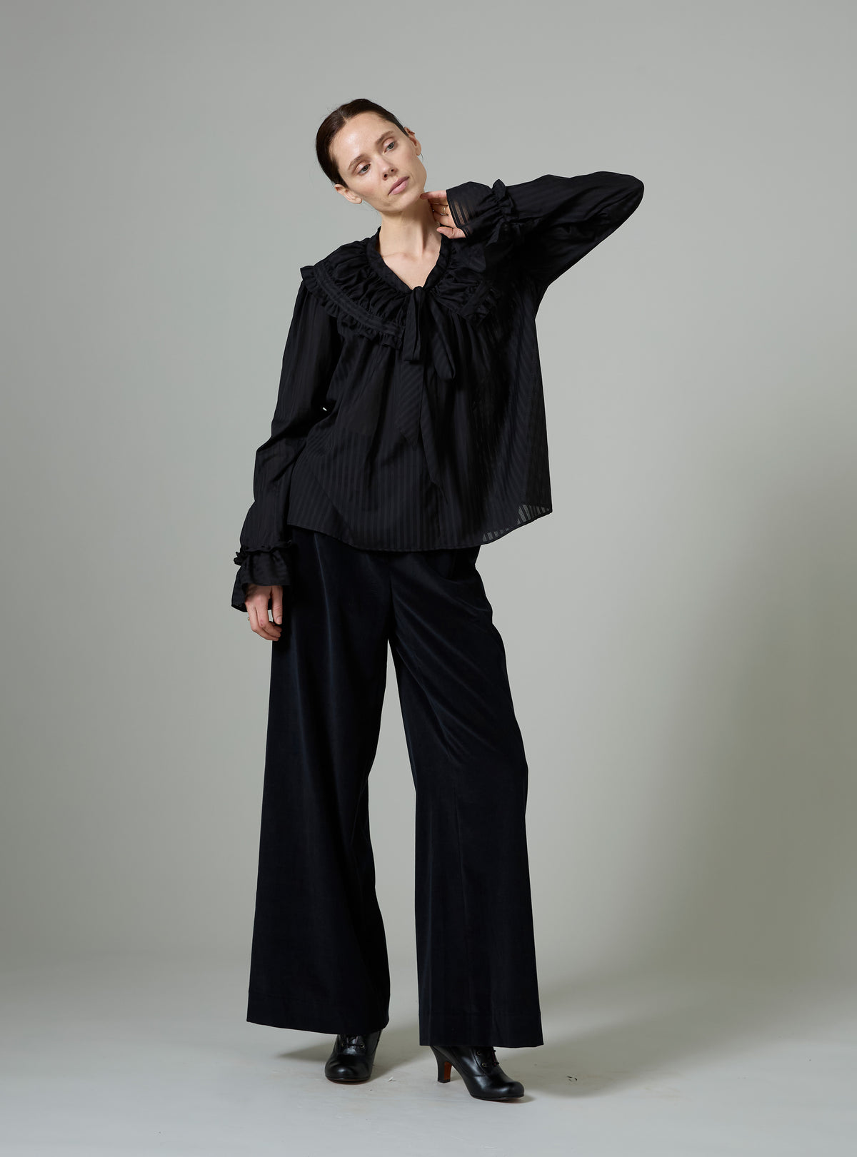 Dauphine Long Sleeves Blouse - Black - Chiffon Fileté