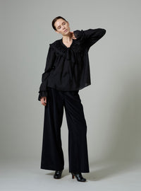 Dauphine Long Sleeves Blouse - Black - Chiffon Fileté