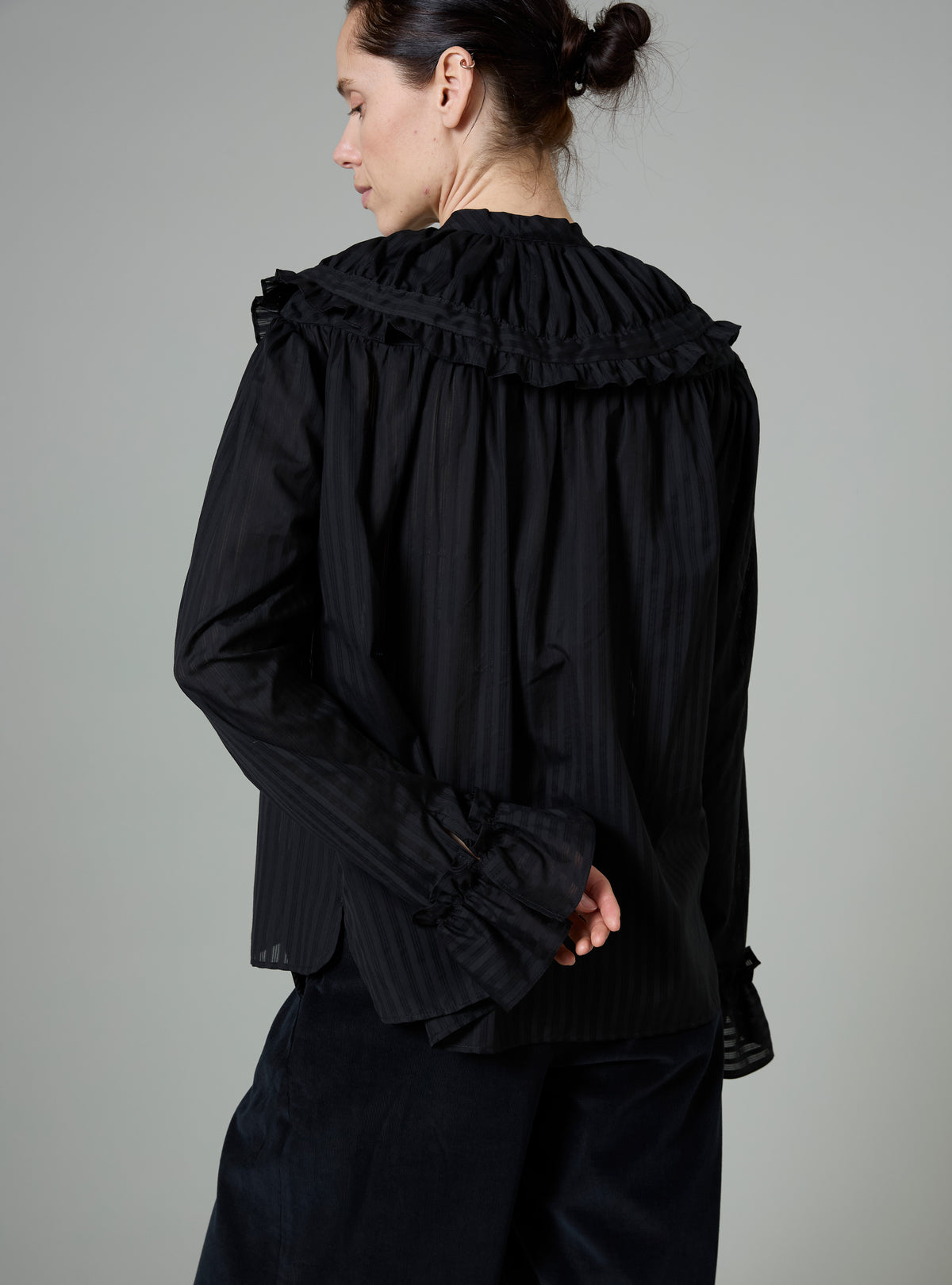 Dauphine Long Sleeves Blouse - Black - Chiffon Fileté