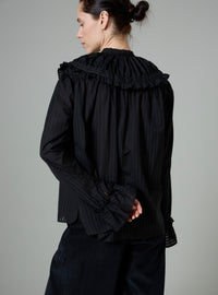 Dauphine Long Sleeves Blouse - Black - Chiffon Fileté