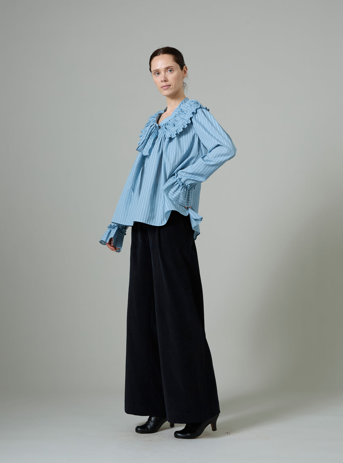 Dauphine Long Sleeves Blouse - Stone Blue - Chiffon Fileté