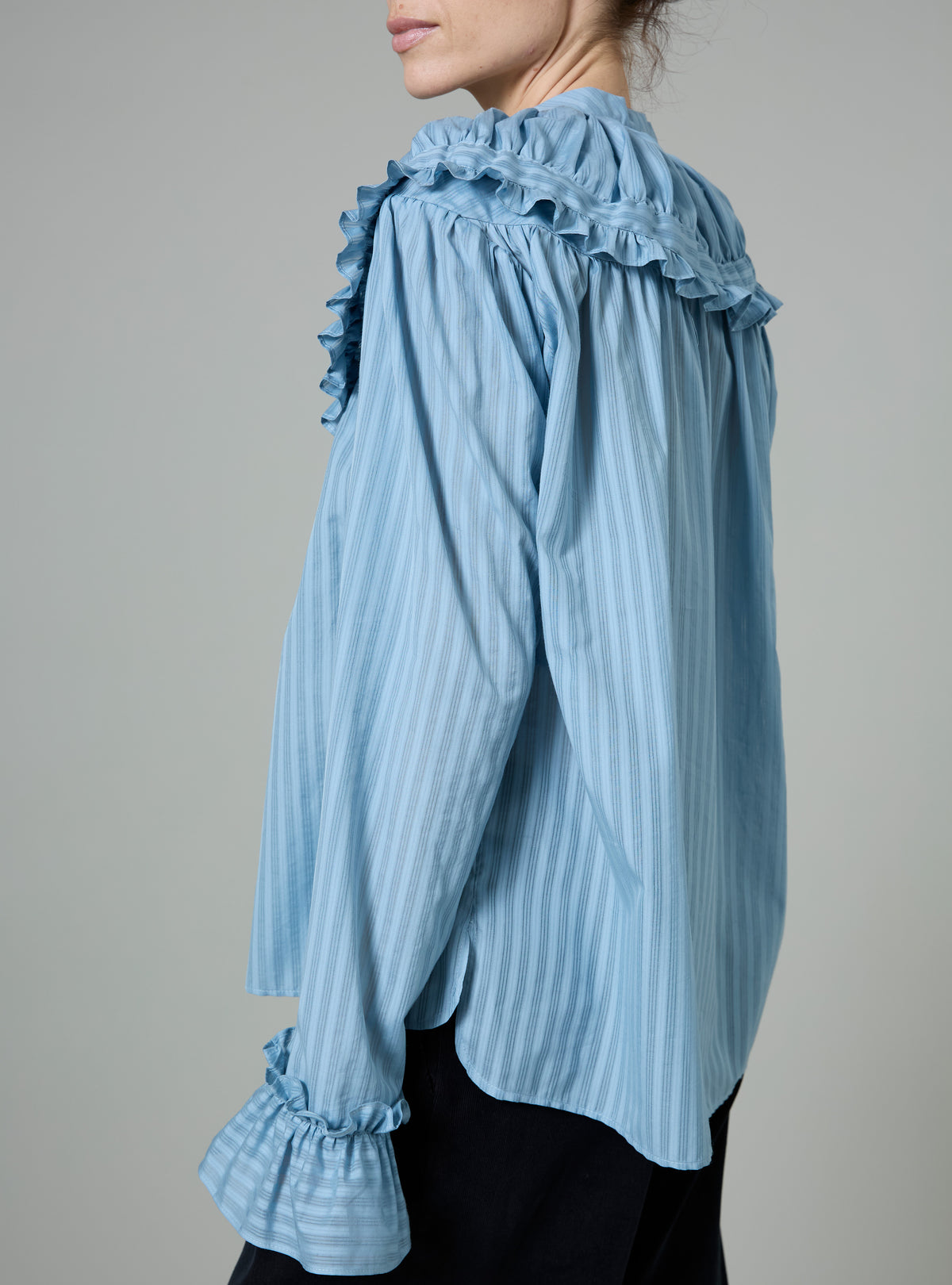 Dauphine Long Sleeves Blouse - Stone Blue - Chiffon Fileté