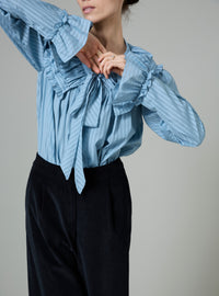 Dauphine Long Sleeves Blouse - Stone Blue - Chiffon Fileté