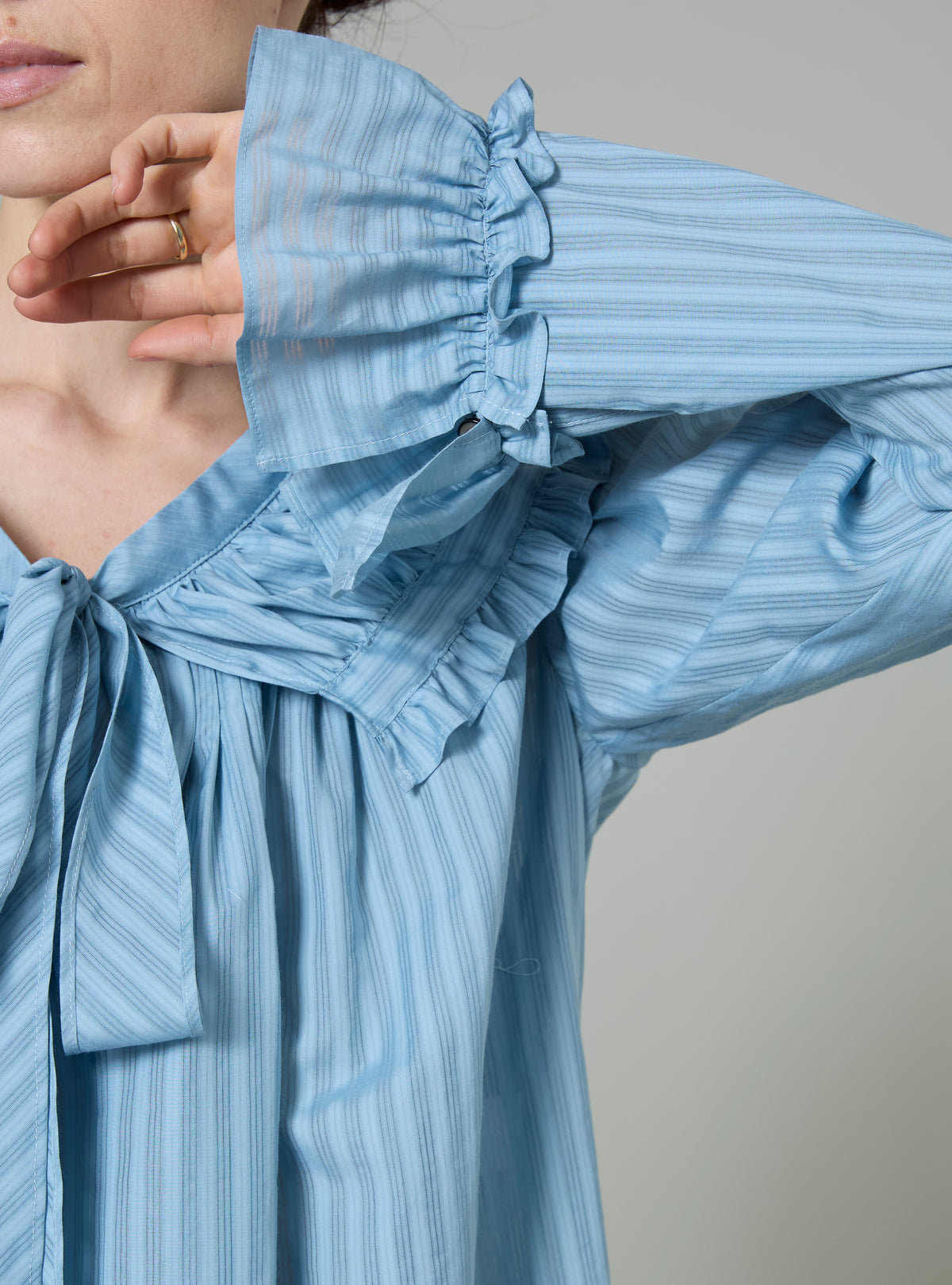 Dauphine Long Sleeves Blouse - Stone Blue - Chiffon Fileté