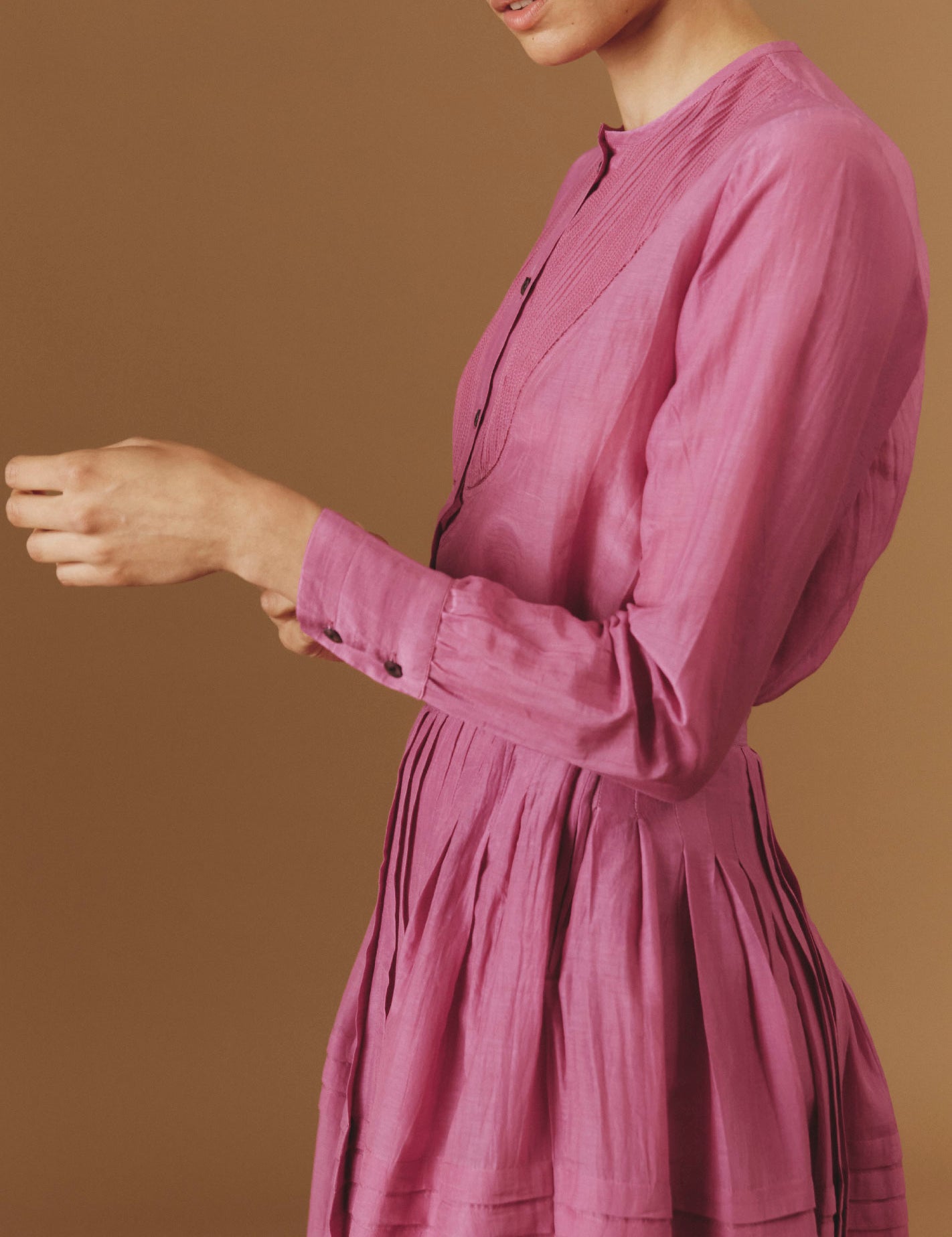 Side view of ANDREA Magenta Cotton/Silk Blouse by Thierry Colson