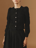 Front View of ARABELLA black Jacket by Thierry Colson, theme Boutis - Black