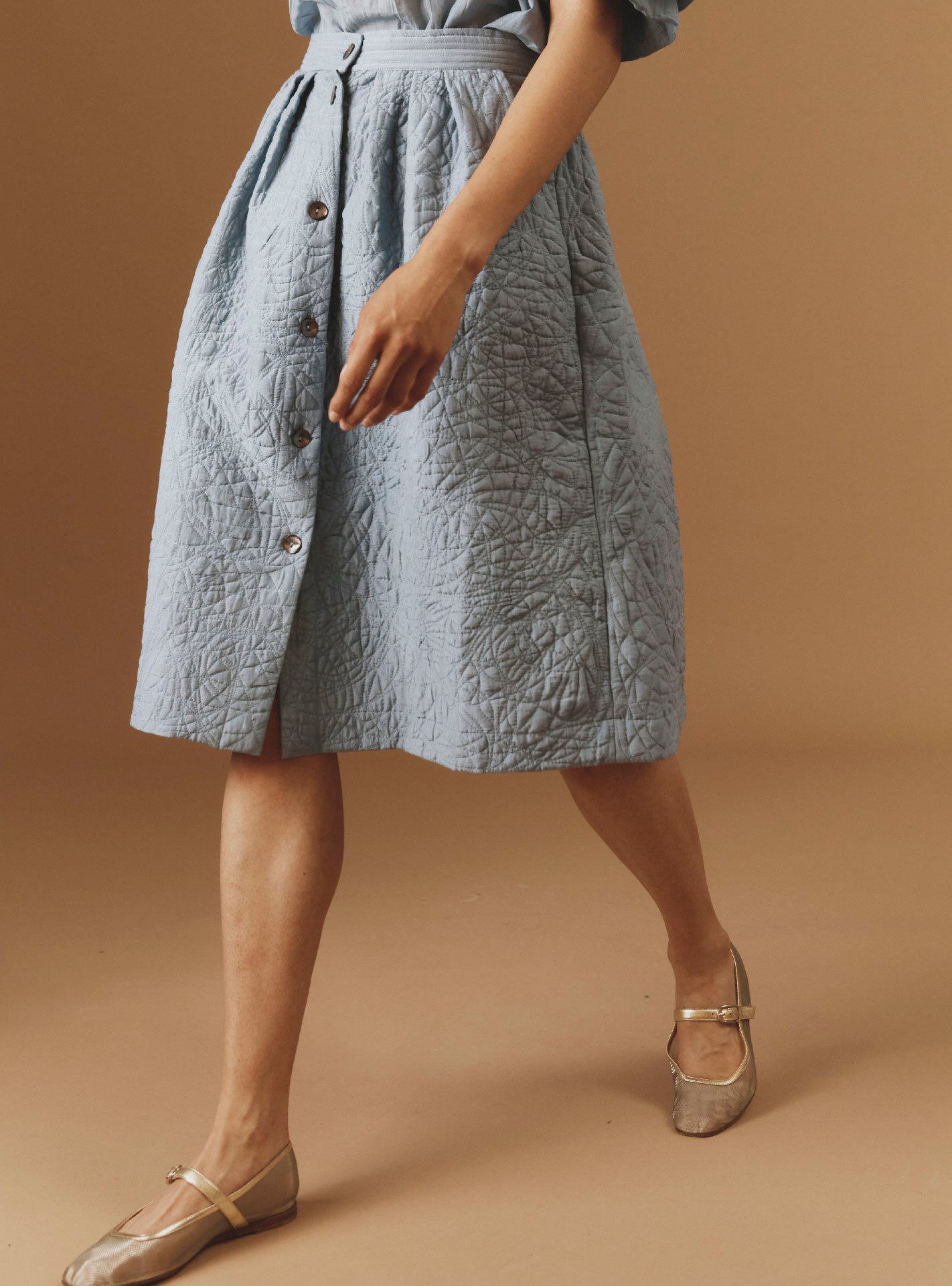 Front view of Riviera Blue/Grey Skirt by Thierry Colson - Boutis Theme