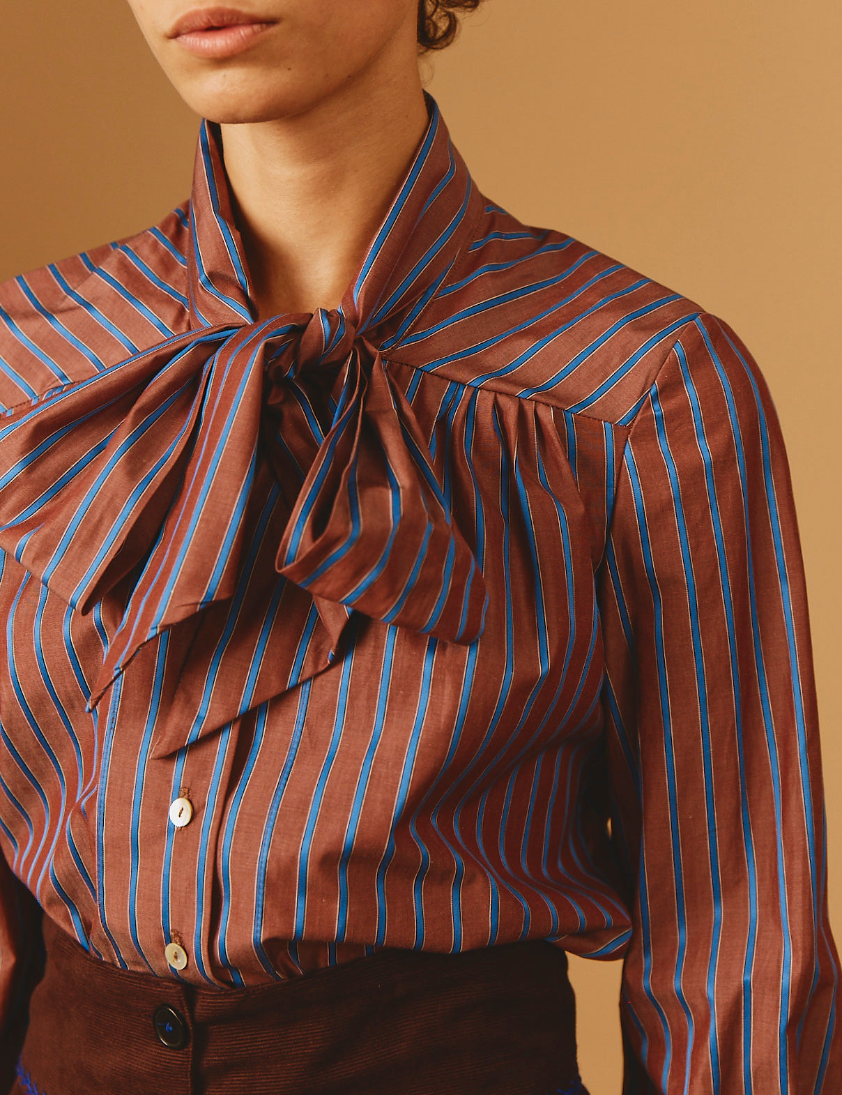 Alba Brown/Blue Stripes Blouse tied up by Thierry Colson