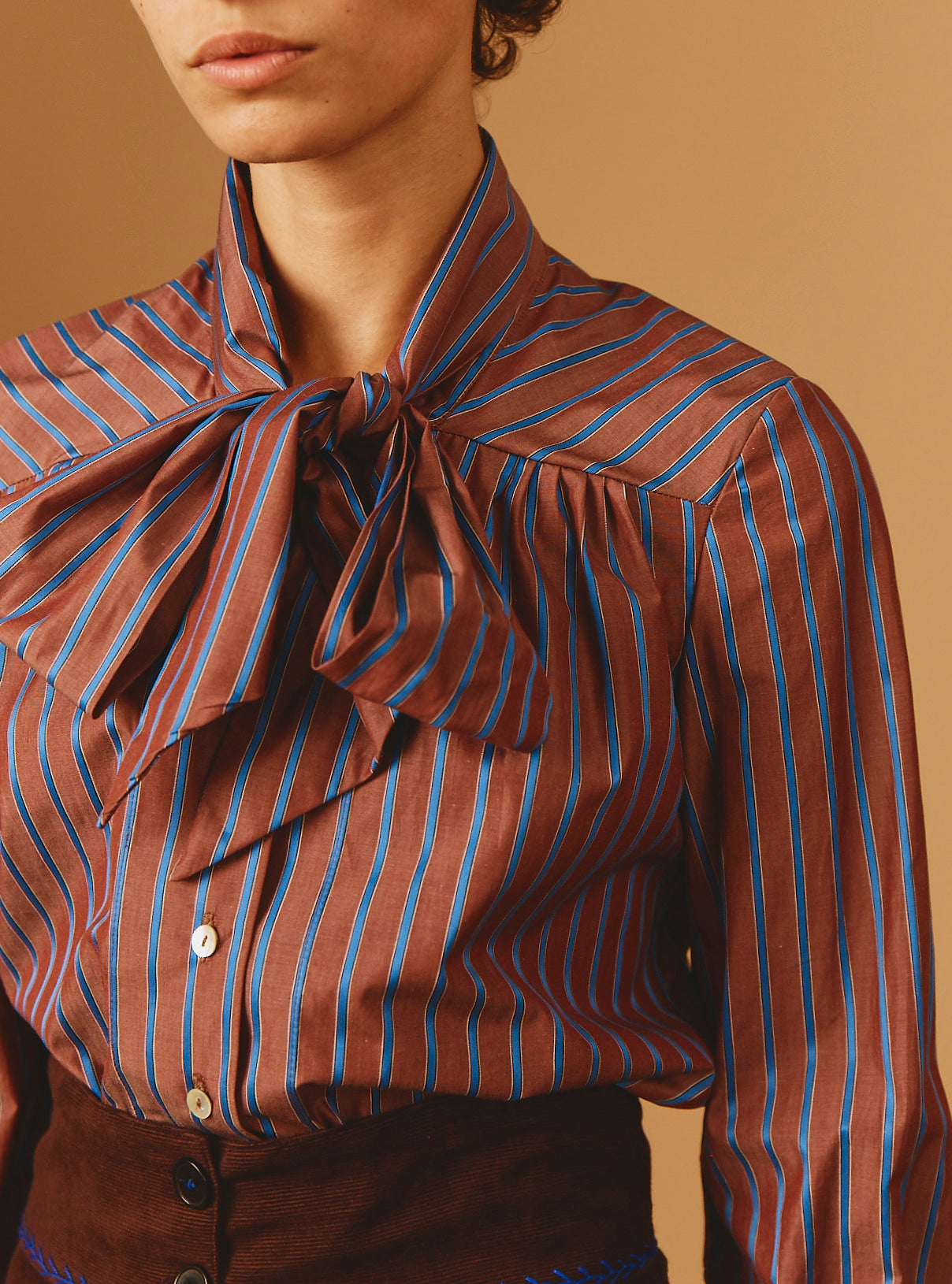 Alba Brown/Blue Stripes Blouse tied up by Thierry Colson