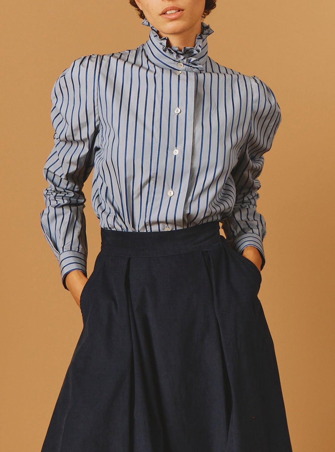 Wind Grey Navy Stripes Blouse - County by Thierry Colson 