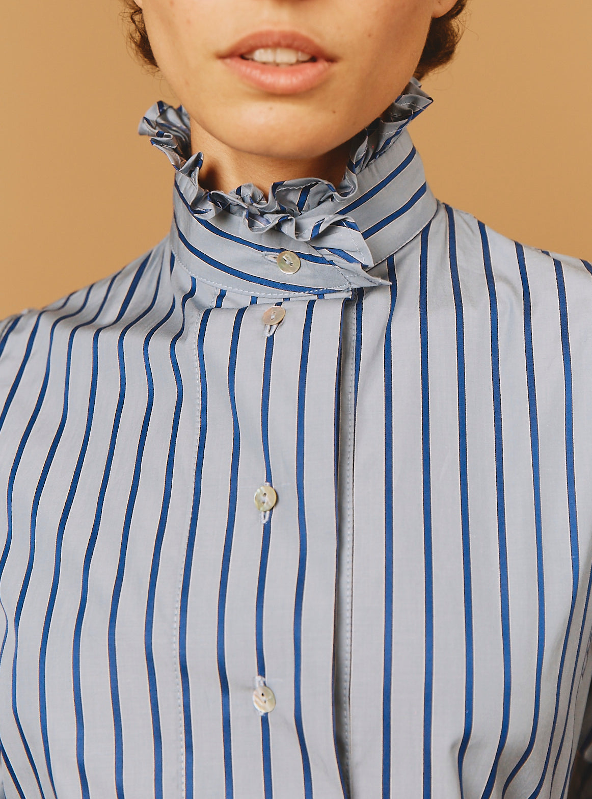 Collar Detail of Wind Grey Navy Stripes Blouse - County by Thierry Colson 