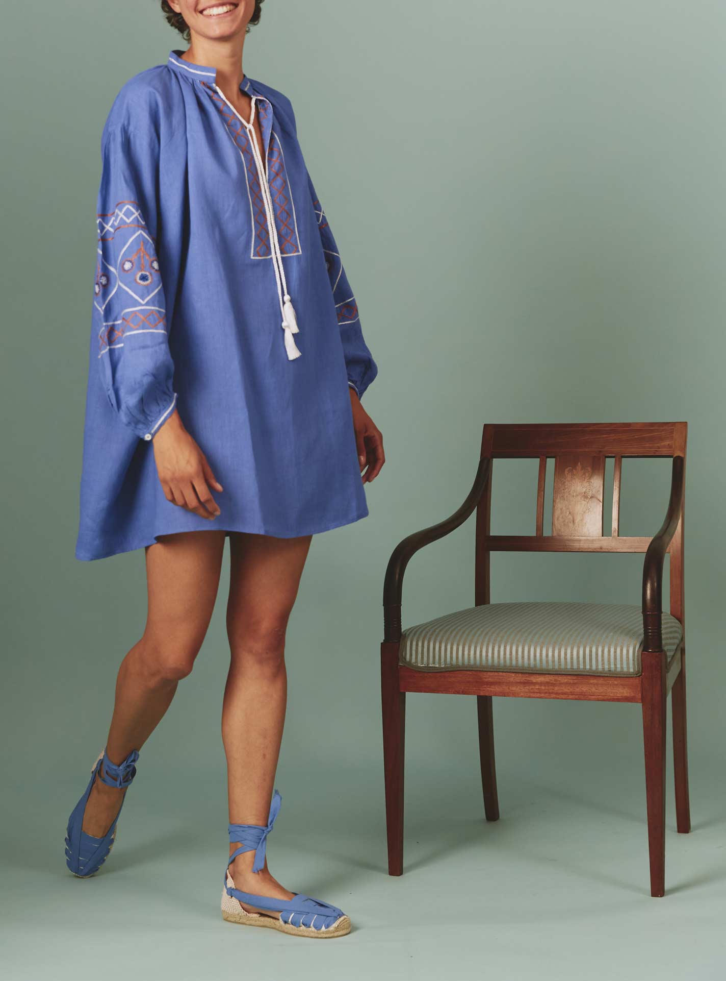 Lavender Archaic Embroidery Guise Mini Dress by Thierry Colson