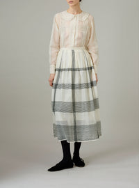 Zazou Skirt - Chanderi Checks & Dots Embroidery - Ivory