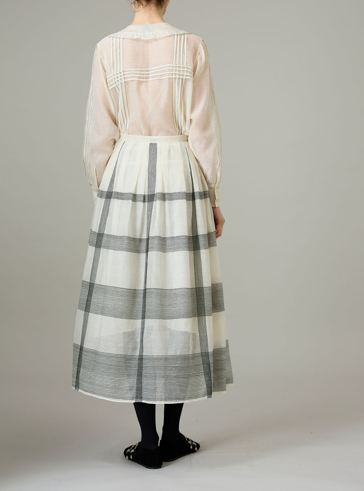 Zazou Skirt - Chanderi Checks & Dots Embroidery - Ivory