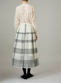 Zazou Skirt - Chanderi Checks & Dots Embroidery - Ivory