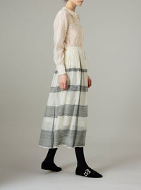 Zazou Skirt - Chanderi Checks & Dots Embroidery - Ivory