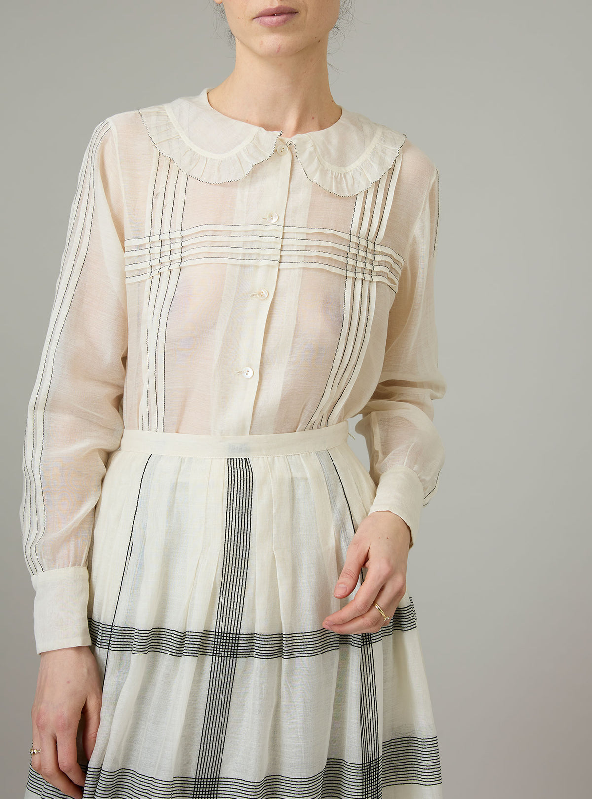 Zulaika Blouse - Chanderi Checks & Dots Embroidery - Ivory