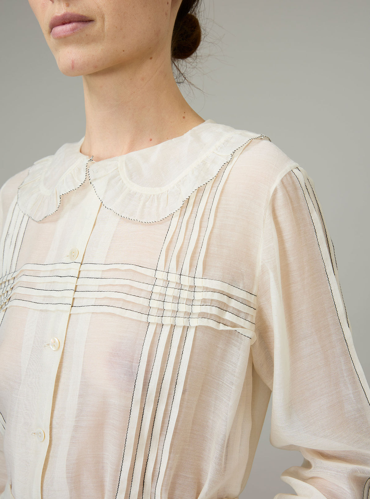 Zulaika Blouse - Chanderi Checks & Dots Embroidery - Ivory