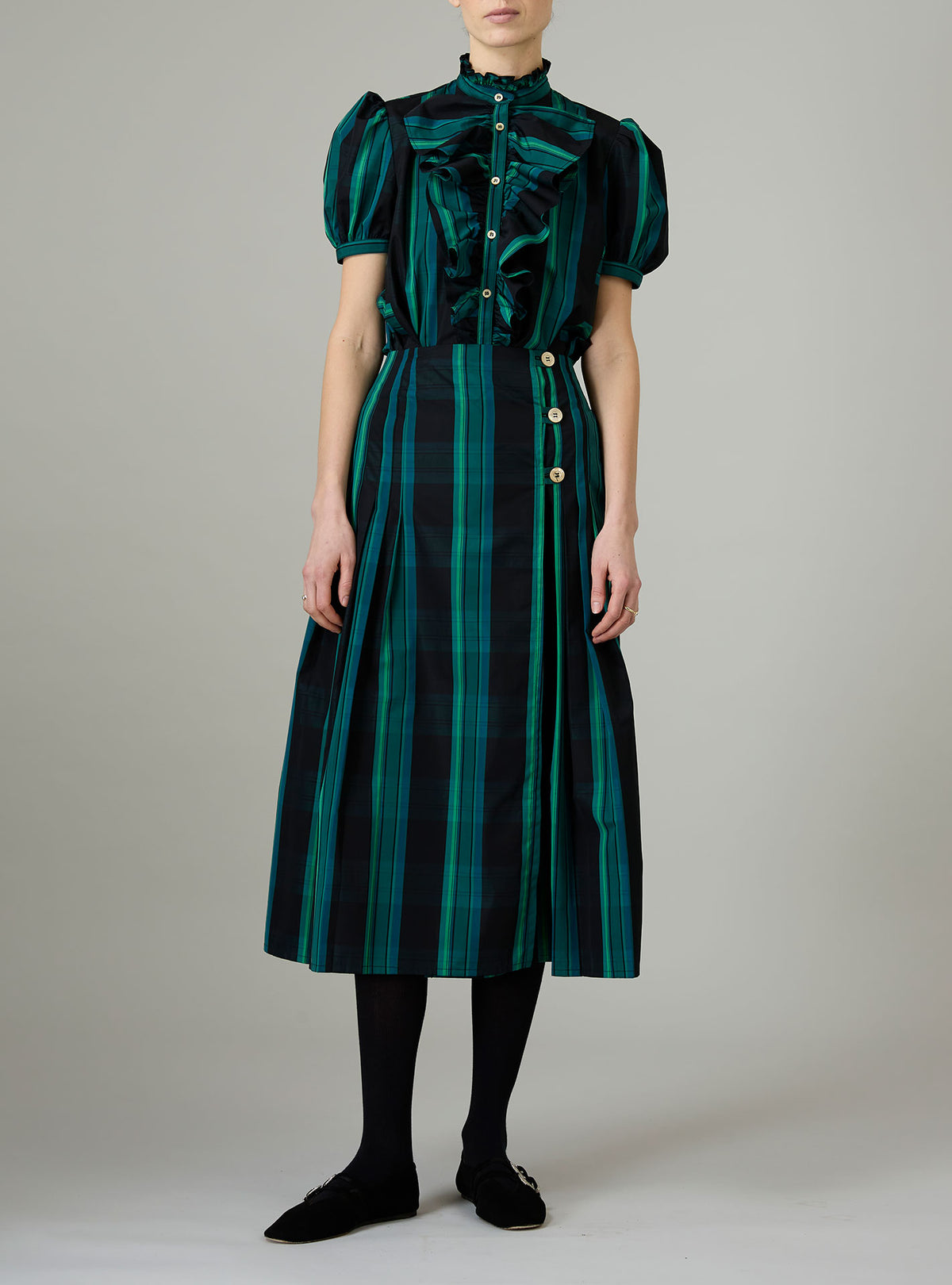 Bibiana Blouse - Ghost Tartan - Green